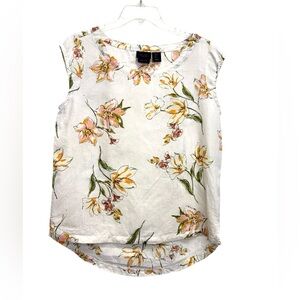 RACHEL Rachel Roy Linen Floral Blouse with Cap Sleeves Size Small
